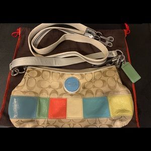 Coach Signature Patchwork Stripe Crossbody Baguette Purse